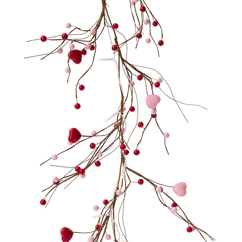 Lighted Pink and Red Heart Garland - Battery Operated