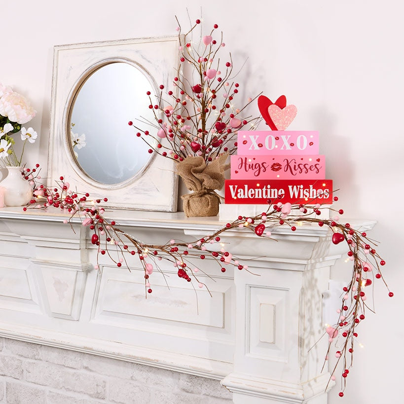 Lighted Pink and Red Heart Garland - Battery Operated