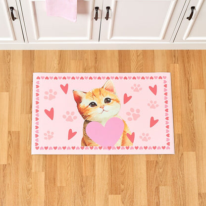Kitchen Runner Rug Hearts and Cat