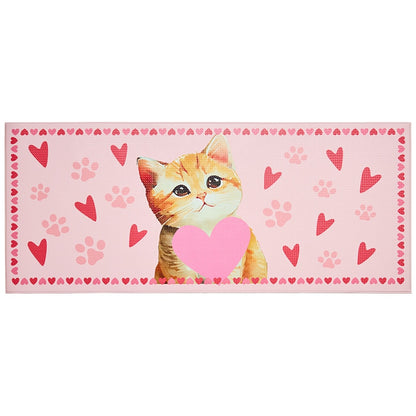 Kitchen Runner Rug Hearts and Cat