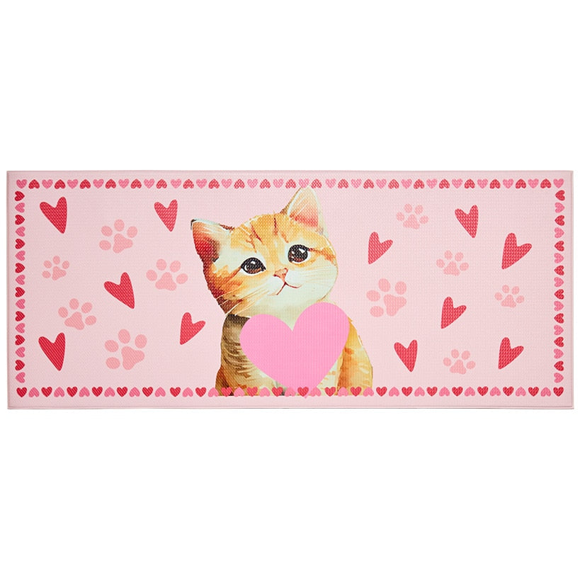 Kitchen Runner Rug Hearts and Cat