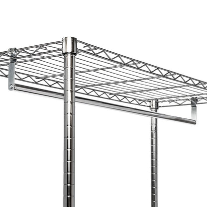 Chrome Heavy-Duty Rolling Clothes Rack with 2 Shelves