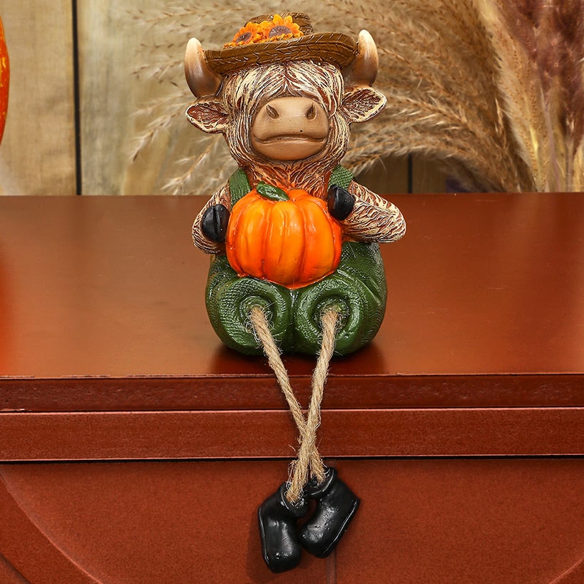 Highland Cow Shelf Sitter Girl With Sunflower Or Boy With Pumpkin#select-item_cowboy