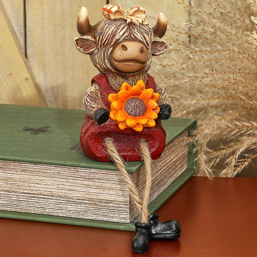 Highland Cow Shelf Sitter Girl With Sunflower Or Boy With Pumpkin#select-item_cowgirl