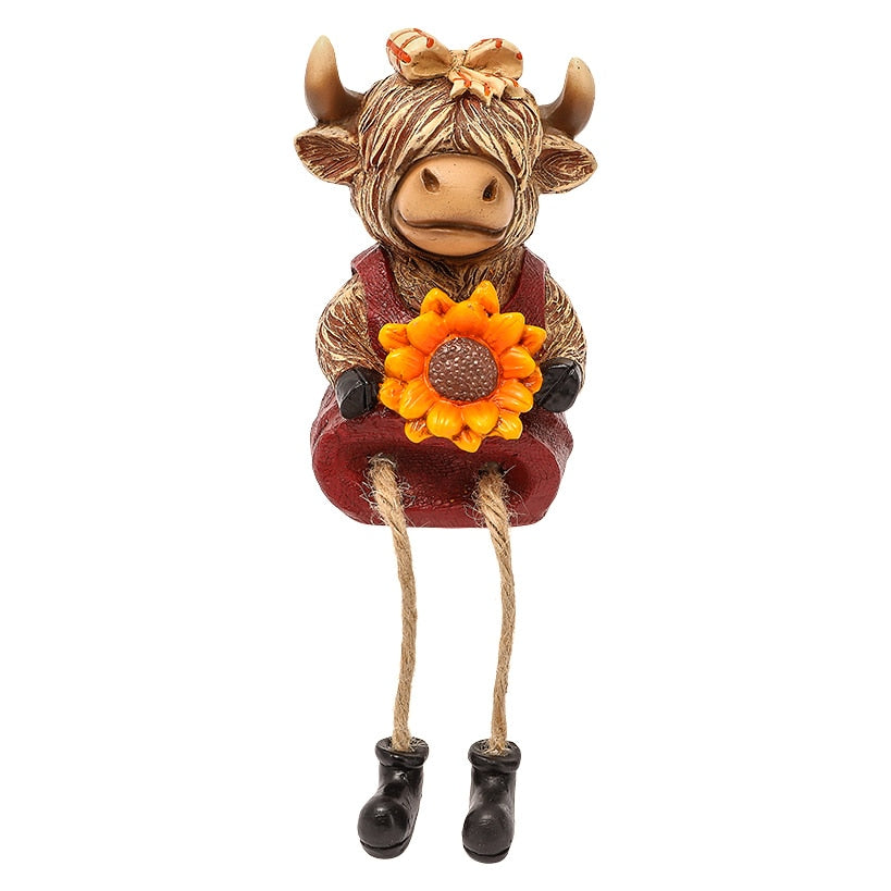 Highland Cow Shelf Sitter Girl With Sunflower Or Boy With Pumpkin