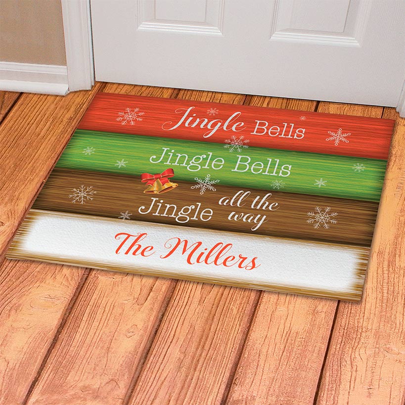 Personalized Christmas Jingle Bells Garden Flag or Doormat