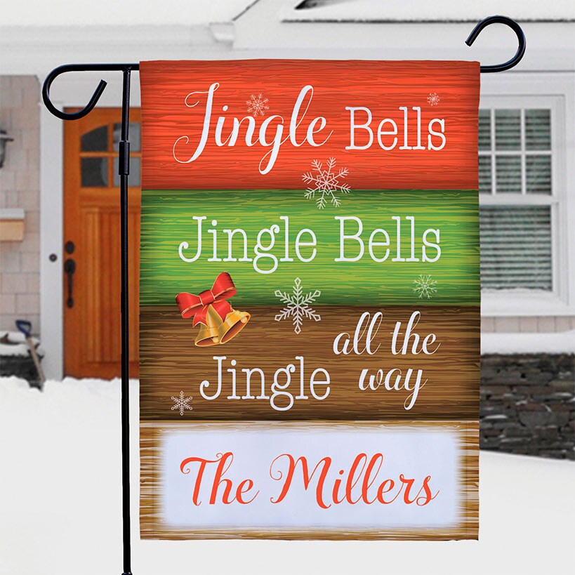 Personalized Christmas Jingle Bells Garden Flag or Doormat