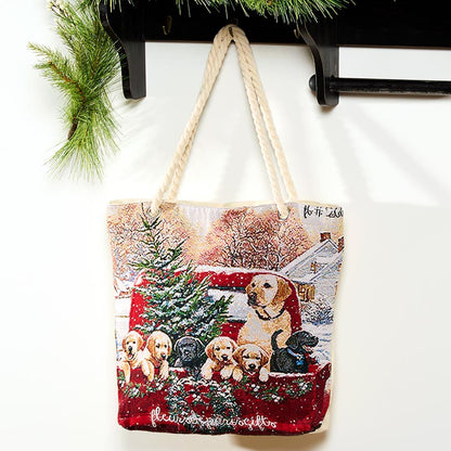 Holiday Tapestry Tote with Rope Handle