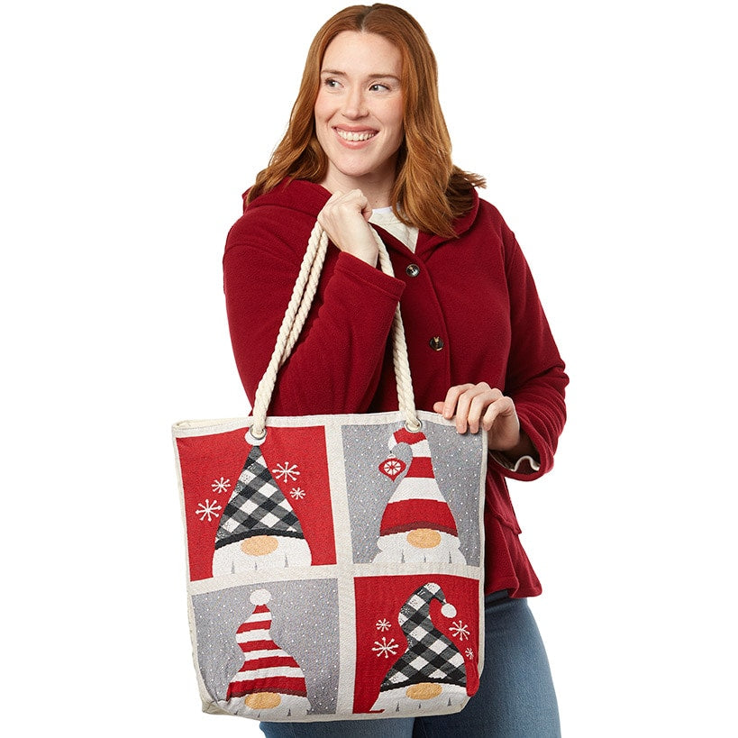 Holiday Tapestry Tote with Rope Handle
