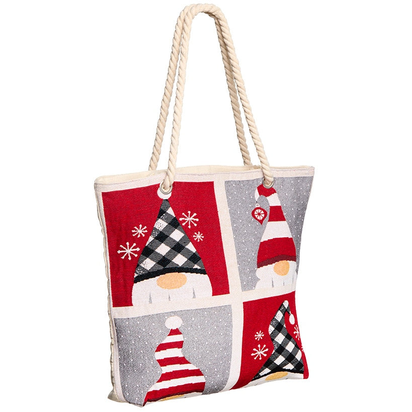 Holiday Tapestry Tote with Rope Handle