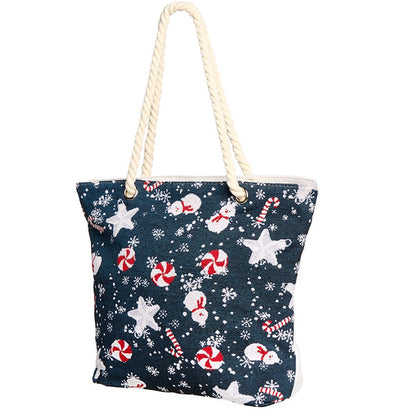 Holiday Tapestry Tote with Rope Handle