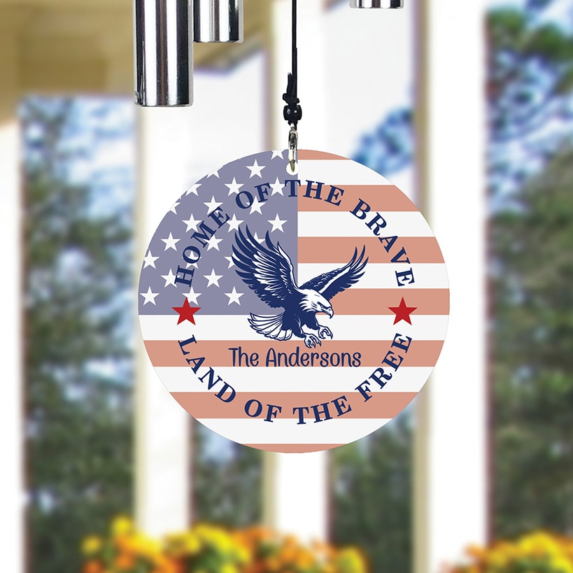 Personalized Patriotic Home of the Brave Wind Chime