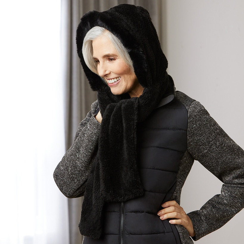 Faux Fur Hooded Scarf#select-color_black