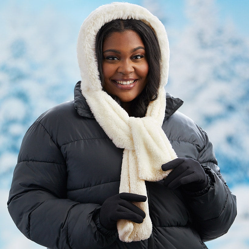 Faux Fur Hooded Scarf#select-color_ivory