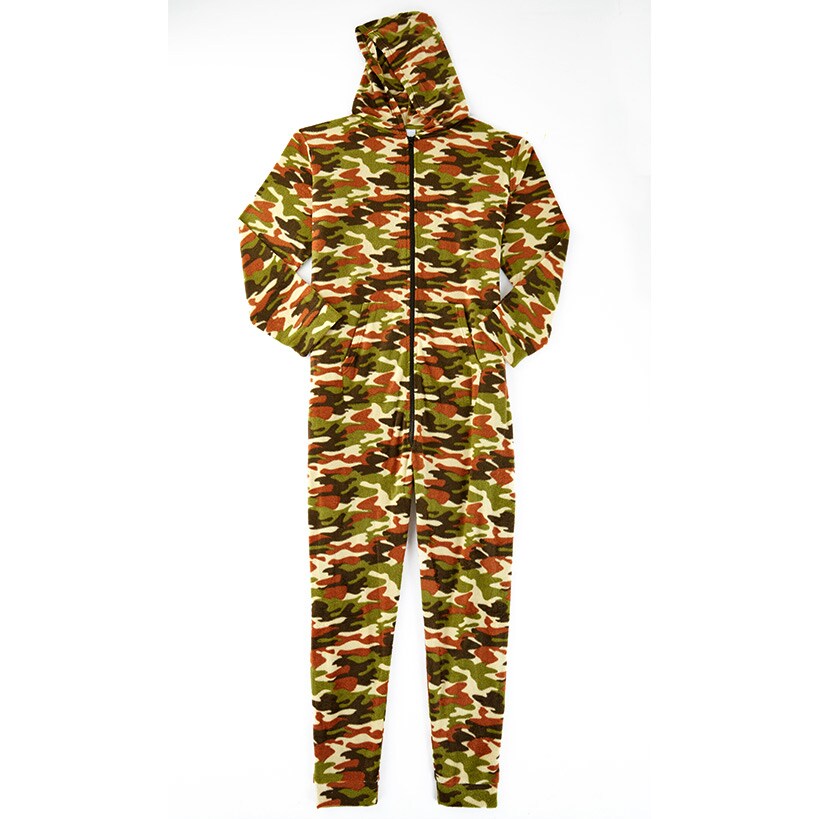 Men's Hooded Camouflage Fleece One-Piece Pajamas