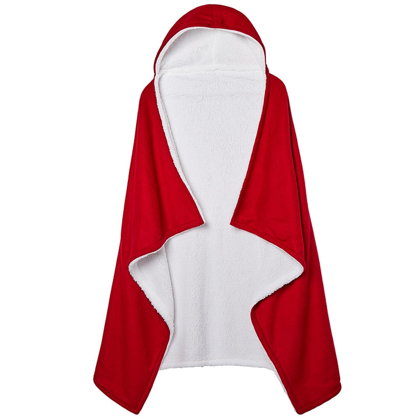 Hooded Fleece and Sherpa Red Throw 70"x50"