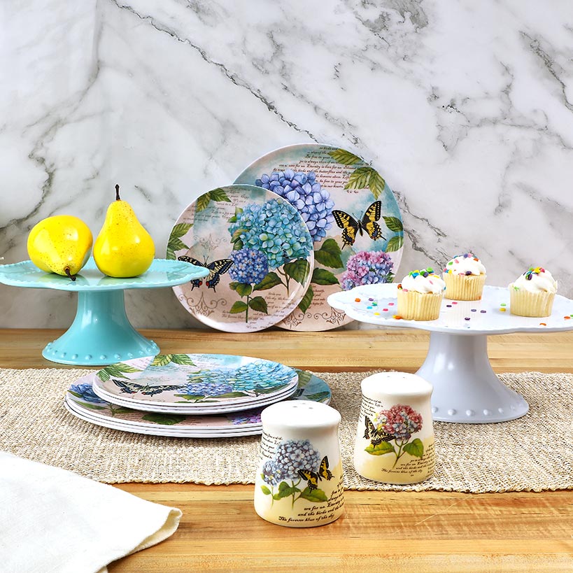 Hydrangea & Butterfly Salad Plates - Set of 4