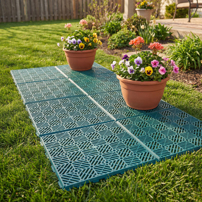 Interlocking Walkway Patio Tiles In Green or Terra Cotta - Set of 10