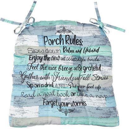 Porch Rules Indoor/Outdoor Chair Cushion withTies