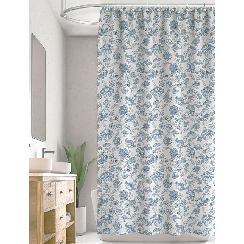 Homewear Jacobean Floral Cotton Duck Shower Curtain with Buttonhole Top