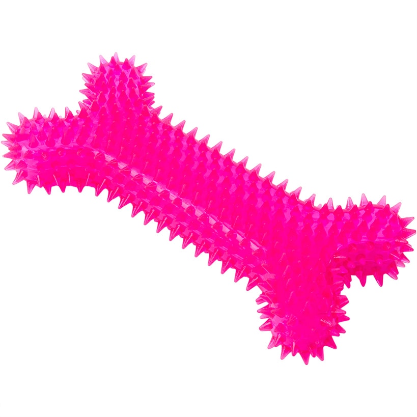 Jumbo Spike Chew Bone Toy Pink Or Blue With Squeaker For Dental Health
