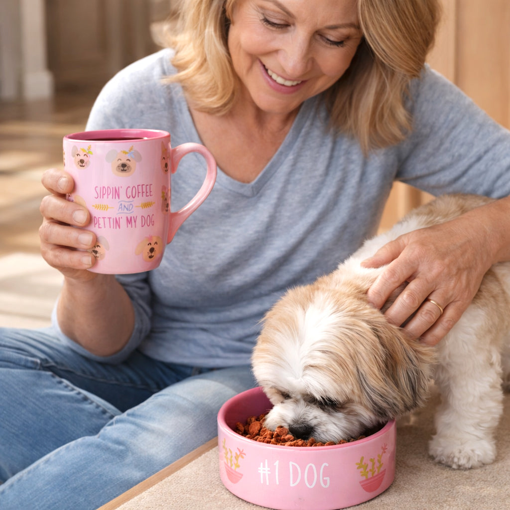Pet Lover Dog Bowl and Coffee Mug Matching Gift Set