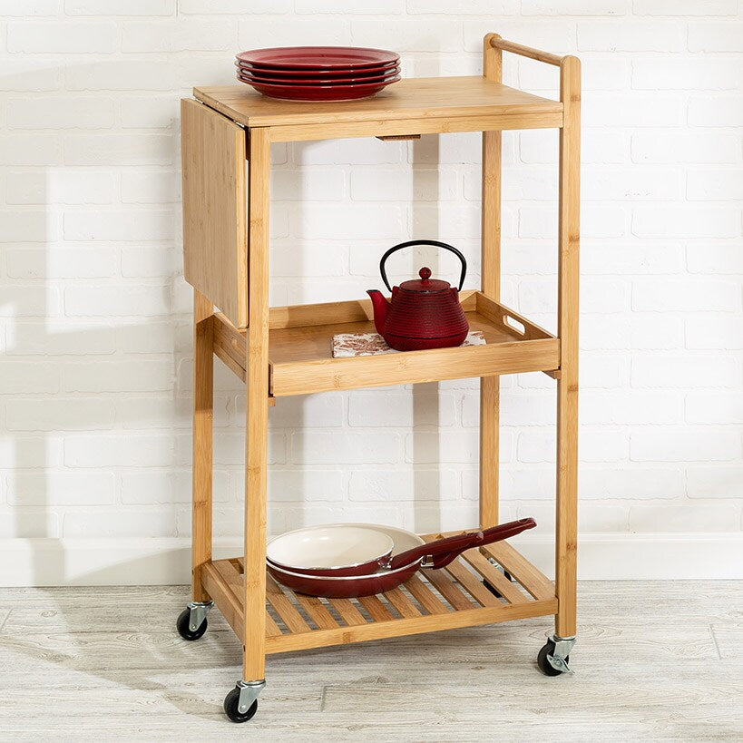 Kitchen Cart with Drop-Leaf Bamboo