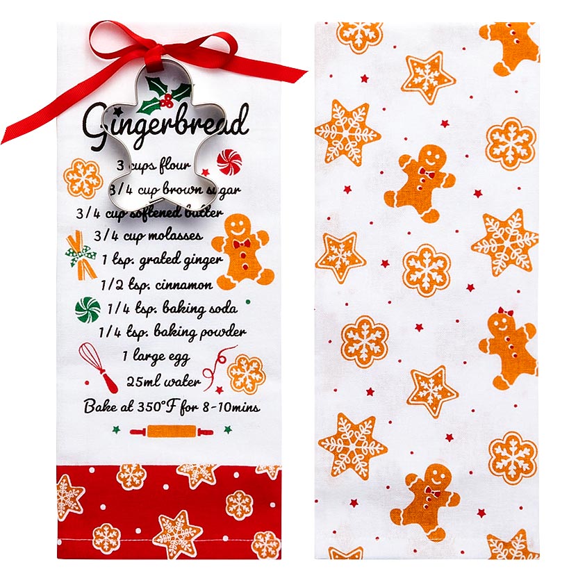 Holiday Gift Ideas or Gingerbread Kitchen Towels with Cookie Cutter