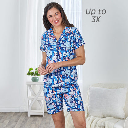 Knit Floral Print Bermuda Pajama Sets