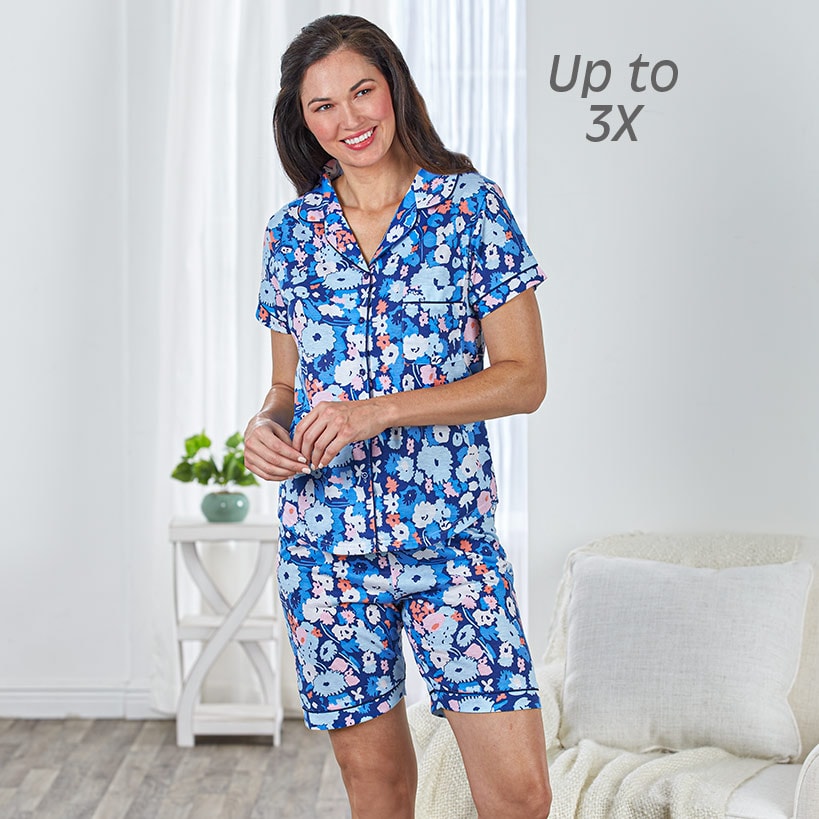Knit Floral Print Bermuda Pajama Sets