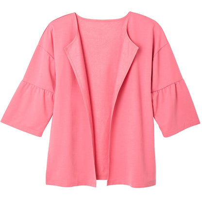 Open Front Cardigan with Ruffle 3/4 Sleeve