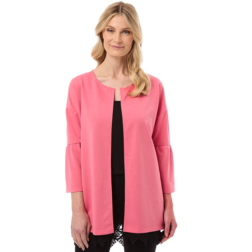 Open Front Cardigan with Ruffle 3/4 Sleeve