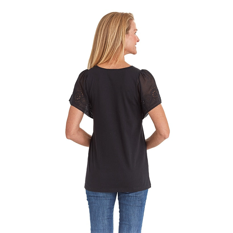 Flutter Sleeve Eyelet Knit Tops