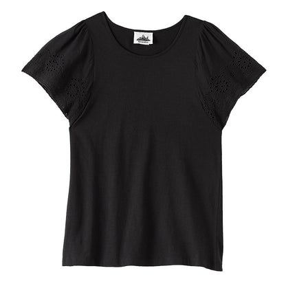 Flutter Sleeve Eyelet Knit Tops