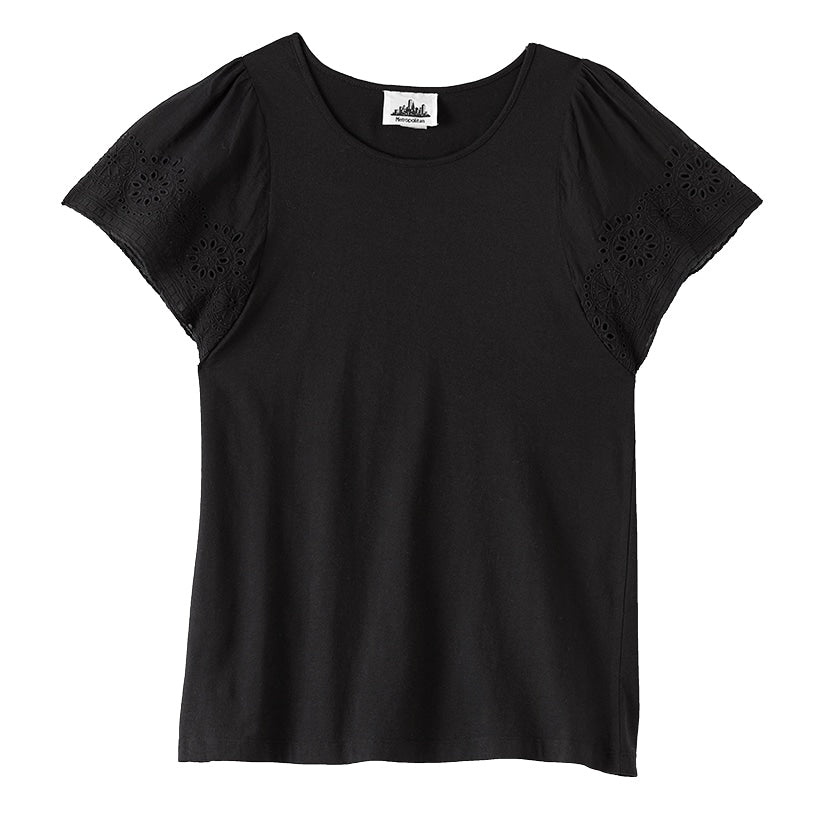 Flutter Sleeve Eyelet Knit Tops