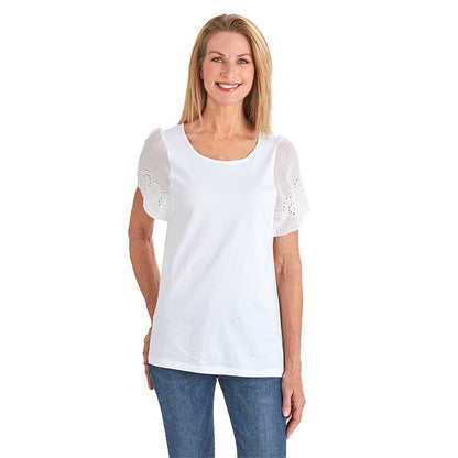 Flutter Sleeve Eyelet Knit Tops