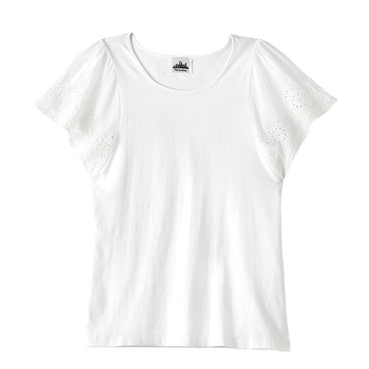 Flutter Sleeve Eyelet Knit Tops