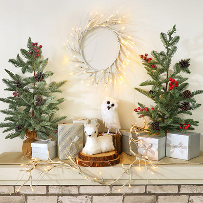 Lighted Winter Birch Branch Wreath 24"