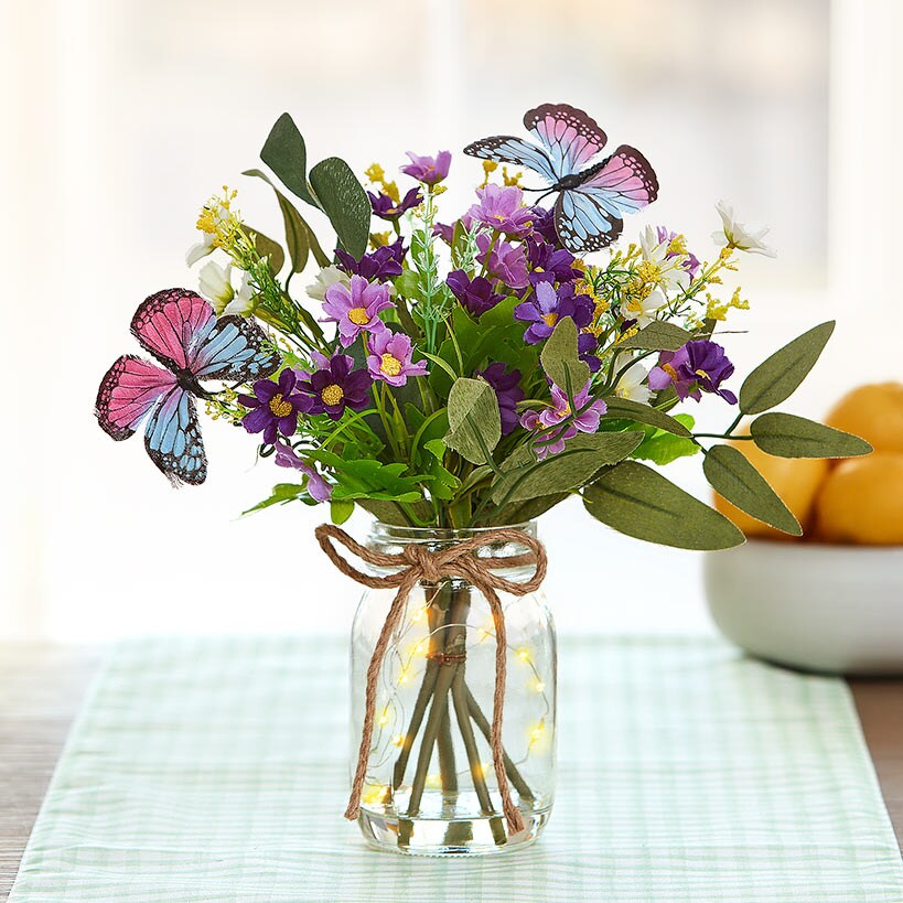 Floral Vase Bouquet With Fairy Lights Sunflower Greenery Mix Or Daisy#select-vase_daisy