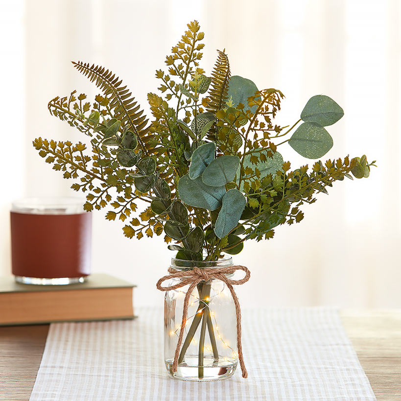 Floral Vase Bouquet With Fairy Lights Sunflower Greenery Mix Or Daisy#select-vase_greenery-mix