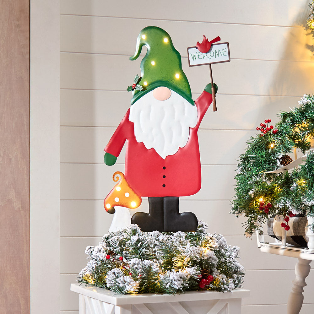 Lighted LED Holiday Welcome Gnome Garden Stake