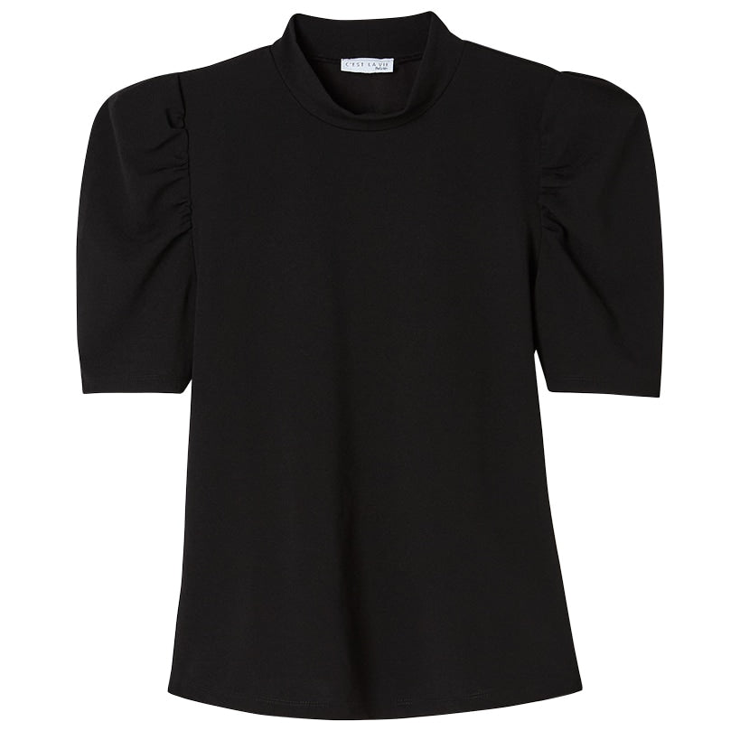 Women's Mock Neck Puff Sleeve Top#select-color_black