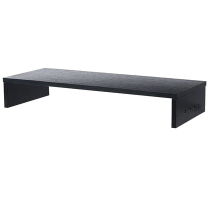 Monitor Stand Wooden Riser 4 USB 2.0 Charging Ports Black Or White