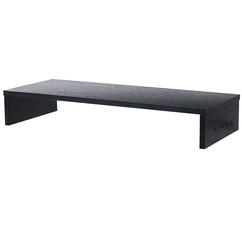 Monitor Stand Wooden Riser 4 USB 2.0 Charging Ports Black Or White