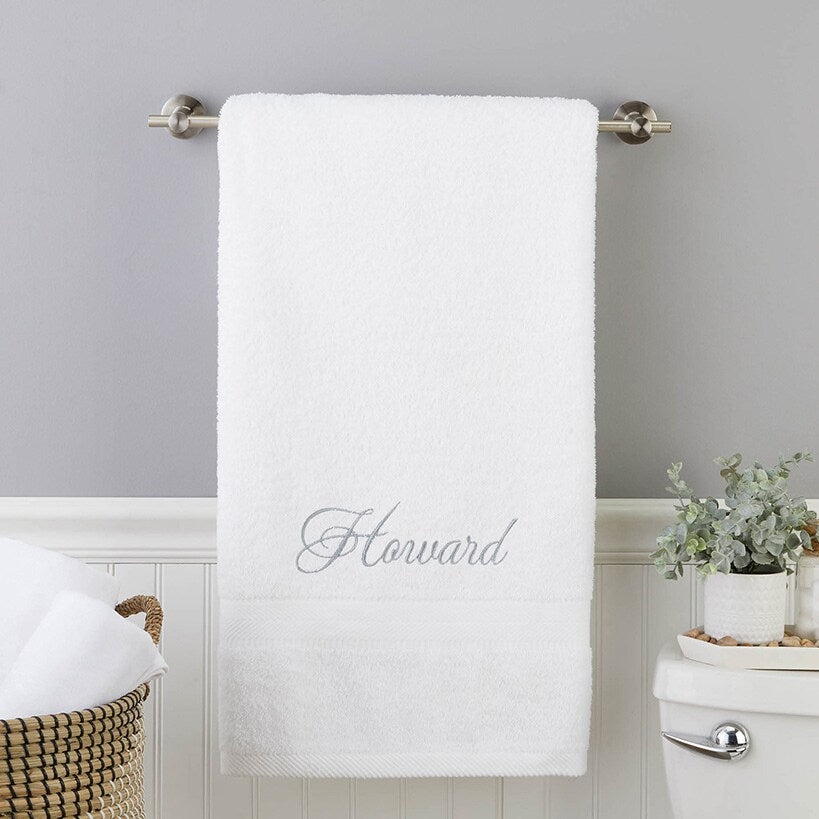 Personalized Embroidered White Bath Towels