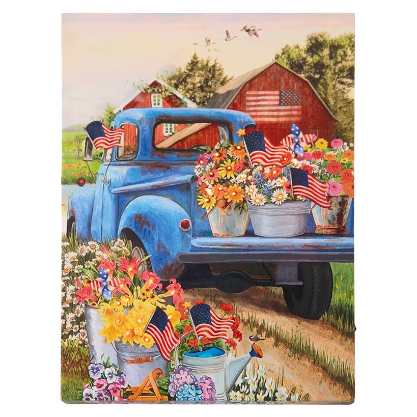 Americana Lighted Canvas Country Wall Art With Flowers