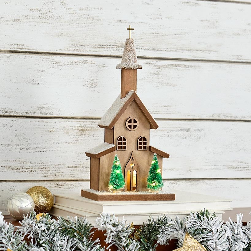Lighted Country Church Decor#select-color_brown