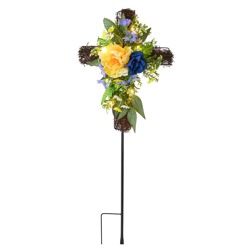 Solar Lighted Flower Garden Cross Stake