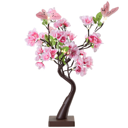 Lighted Fiber Optic Flower Butterfly Tabletop Tree - Pink or Yellow