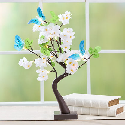 Lighted Fiber Optic Flower Butterfly Tabletop Tree - Pink or Yellow